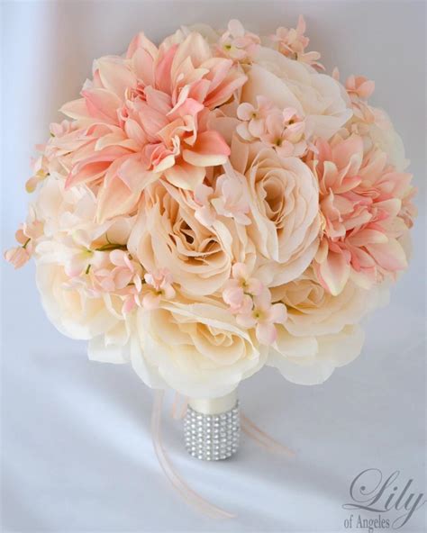 Wedding Bridal Bouquets 17 Piece Package Silk Flower Arrangements