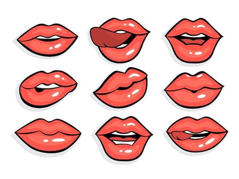 Premium Vector Set Of Sexy Red Pop Art Lips Mouth With Red Lipstick
