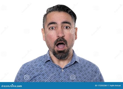 Portrait Of Shocked Gasping Man Wearing Blue Shirt Stock Image Image