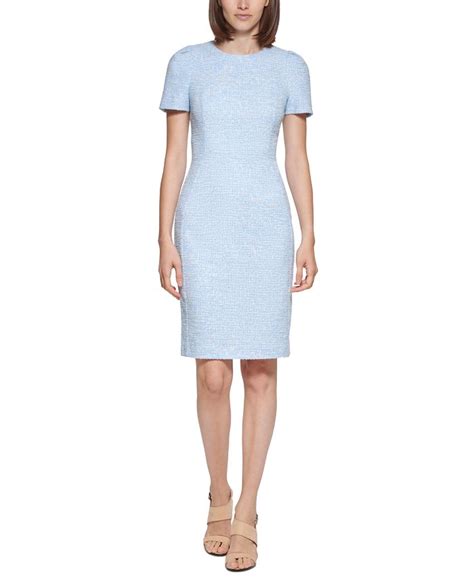 Calvin Klein Womens Tweed Short Sleeve Sheath Dress Macys