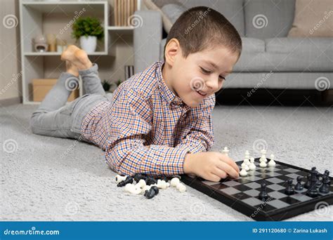 Little Boy Playing Chess Board Games For Children Stock Photo Image