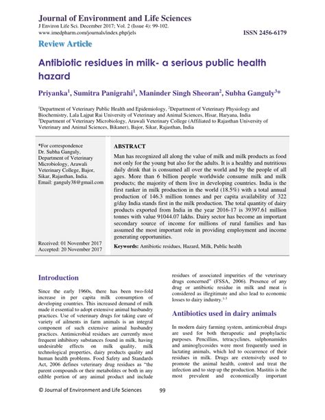 Pdf Antibiotic Residues In Milk A Serious Public Health Hazard