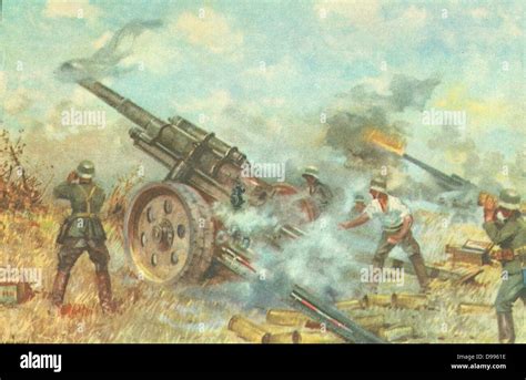 Russian Postcard Showing German Artillery Battery Firing On A Russian