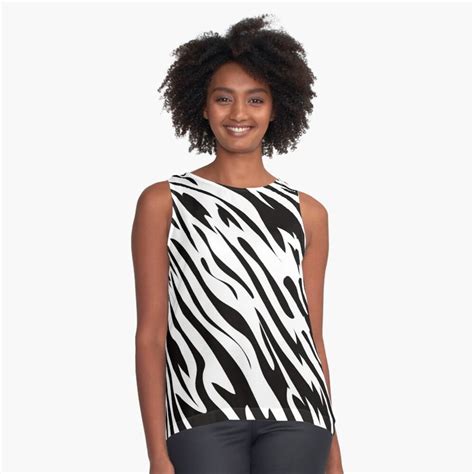 Tiger Pattern White Black Stripes Sleeveless Top By Cideorus
