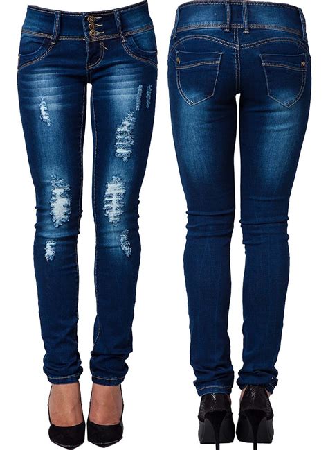 Womens Ladies Stretch Faded Ripped Slim Fit Skinny Denim Jeans Size Uk 6 8 12 16 Ebay