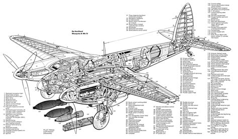 Plan Airplane Blueprints Cross Section De Havilland Mosquito Hd