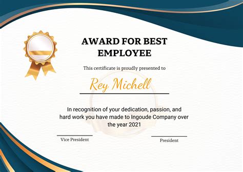 Picnie Create Best Employee Award Certificate Image Online