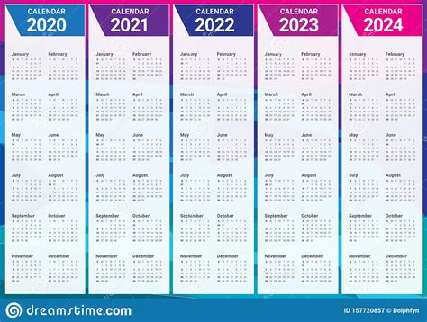 You can also view our calendars on a monthly template. Year 2020 2021 2022 2023 2024 Calendar Vector Design Template Stock Vector - Illustration of ...