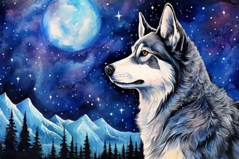 Full Moon Siberian Husky Paint By Numbers