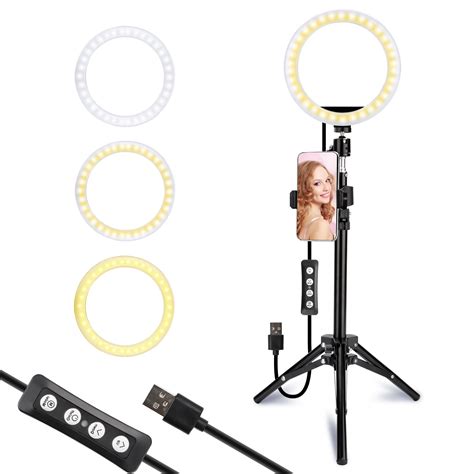 10 selfie ring light with tripod stand and cell phone holder for live stream makeup tsv dimmable