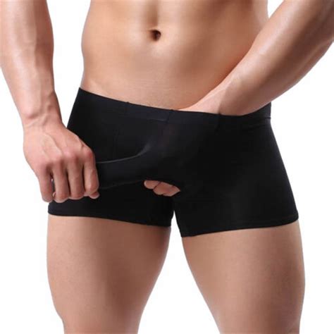 men boxer briefs open penis underwear sheath cover up pouch stretch trunk shorts ebay