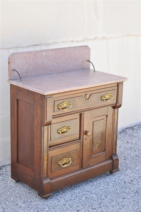 Antique Eastlake Victorian Walnut Washstand Commode With Marble Top