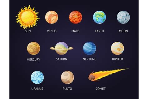 Solar System Set Of Cartoon Planets Pre Designed Vector Graphics
