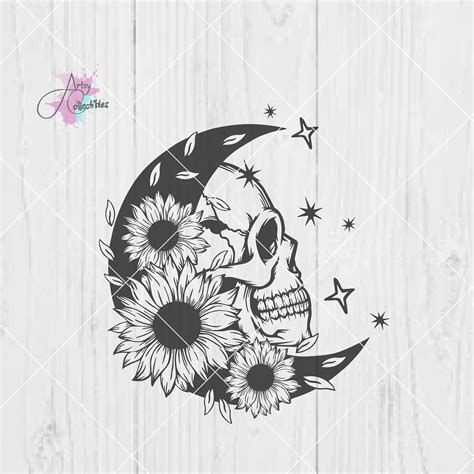 Floral Moon Skull Floral Moon Svg Sunflower Svg Download Now Etsy