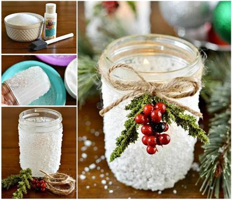 Mason Jar Christmas Candles Decoupage Glue Is Applied To Jars