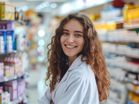 Premium Ai Image Beautiful Satisfied Girl Pharmacist In A Pharmacy