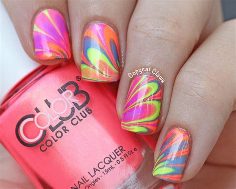 Copycat Claws Color Club Poptastic Neon Water Marble Nail Art