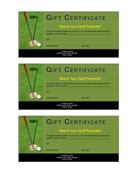 Golf Lesson Certificate Pdf 27 T Certificate Templates T