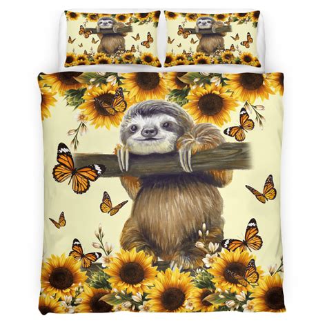 Sloth Sunflower Bedding Set Sloth Duvet Cover And Pillow Case Zenits