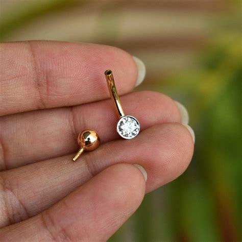 Real Big Diamond Belly Ring In K Gold Belly Button Piercing Etsy