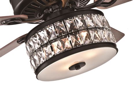 52 In Indoor Matte Black Reversible Ceiling Fan With Crystal Light Kit