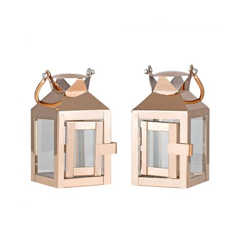 Pair Of Copper 4 Sided Hurricane Lantern Candle Holders