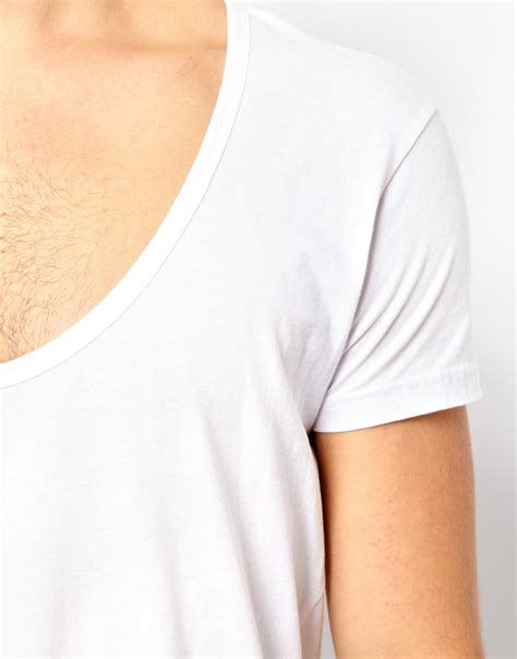 Lyst Asos T Shirt With Deep Scoop Neck In White For Men