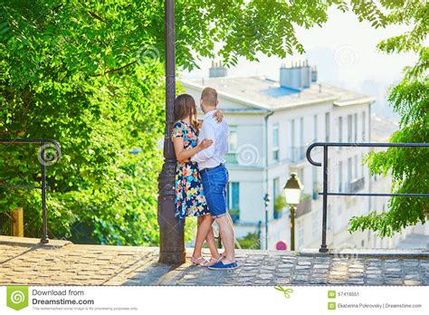Young Couple Having A Date On Montmartre Paris France Stock Image