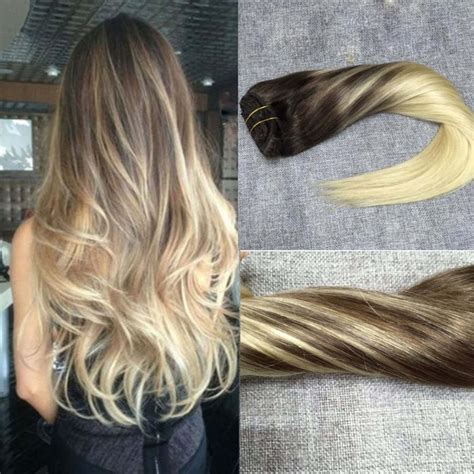 Full Shine Remy Ombre Brazilian Virgin Clip In Hair Extensions Balayage