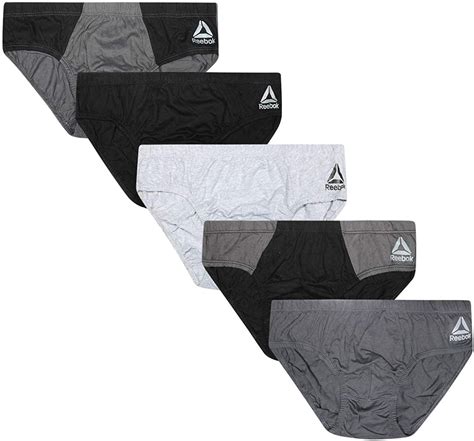 Reebok Mens Low Rise Underwear Briefs 5 Pack Blacksgreys Small
