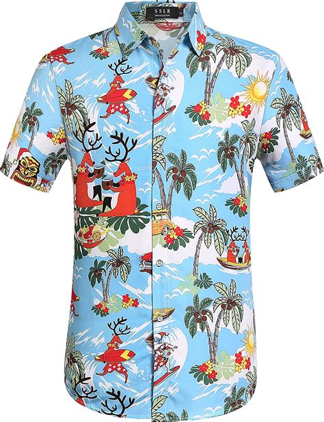 SSLR Herren Weihnachten Hemd Hawaiihemd Kurzarm Regular Fit