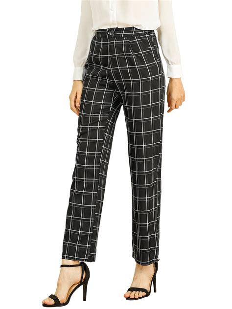 Allegra K Allegra K Womens Plaid Trousers Pockets Office Checked