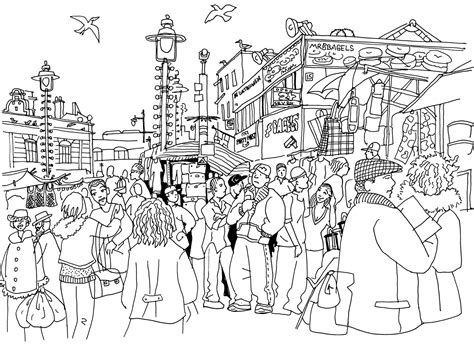 Learn how to draw market pictures using these outlines or print just for coloring. Ridley Road Market and Bagel Shop | Jane Smith's Blog