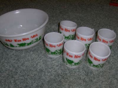 Hazel Atlas Tom Jerry Milk Glass Punch Egg Nog Bowl 6 Mugs Cups