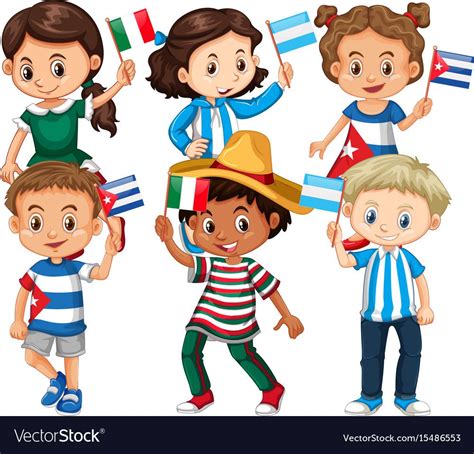 Many Children Holding Flag From Different Vector Image On Vectorstock
