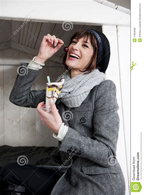 Happy Woman Enjoying Sweet Stock Image Image Of