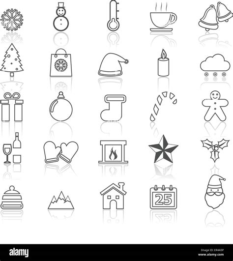 Winter Line Icons With Reflect On White Stock Vector Stock Vector