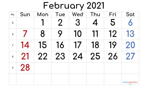 February Downloadable February Free Printable Calendar 2021