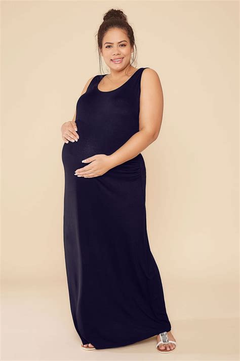 Bump It Up Maternity Navy Maxi Dress With Ruched Side Plus Size 16 To 30