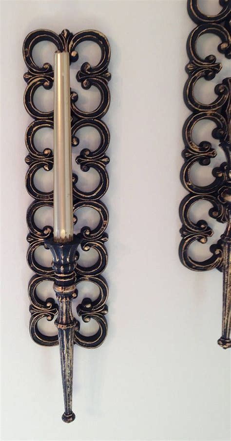 Vintage Hand Painted Black And Gold Syroco Sconces Hollywood Etsy