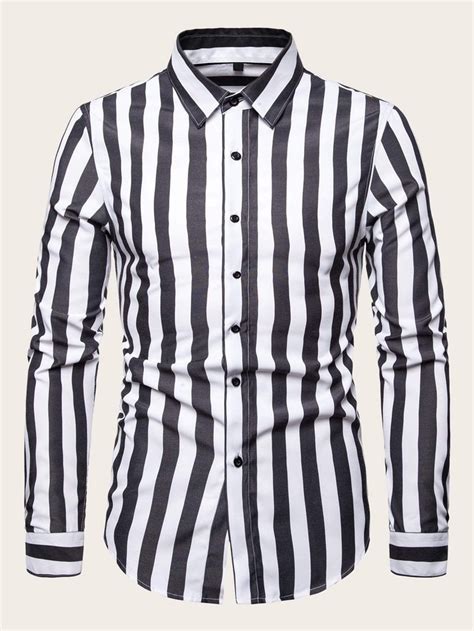 Men Black And White Vertical Striped Shirt Vertical Striped Shirt