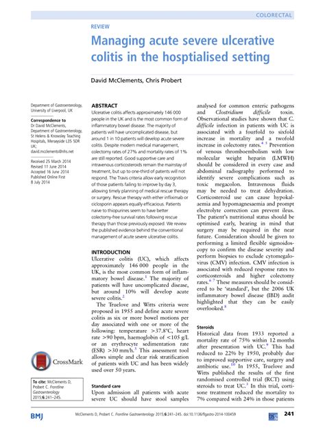PDF Managing Acute Severe Ulcerative Colitis In The Hosptialised Setting