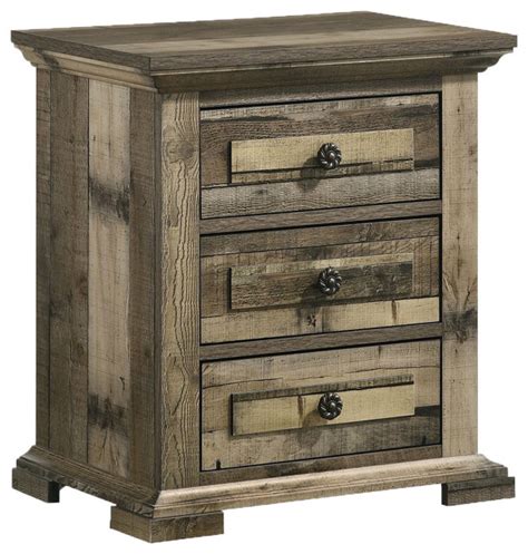 Rustic Nightstand 3 Spacious Drawers With Antique Rosette Drawer Knobs