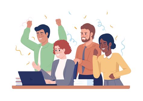 Business Team Celebrating Success Semi Flat Color Vector Characters