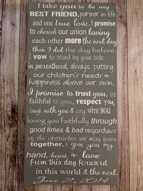 Despite the suggestions above, i know that seeing examples of other couple's vows can be really helpful too. Custom Wedding Vows Wood Sign 12 x 24 Personalized