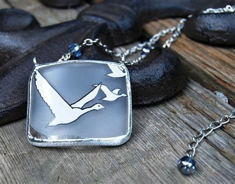 Upcycled Jewelry Grey Goose Bottle Jewelry White Geese Necklace