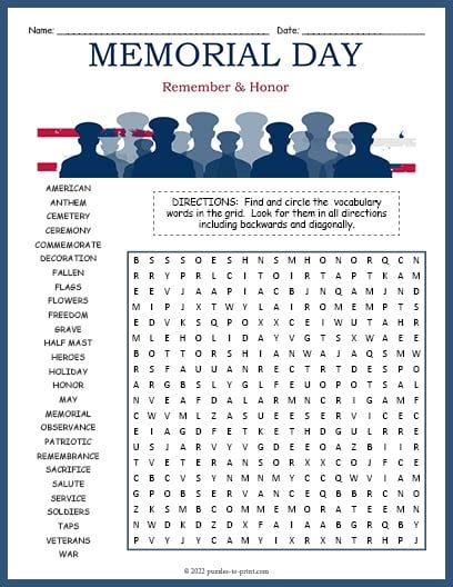 No Prep Memorial Day Word Search Puzzle Worksheet Activity Made By
