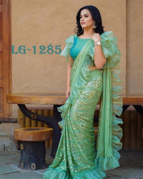 exclusive georgette saree with sequence embroidered work and etsy
