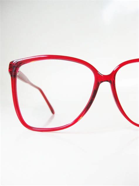 Cherry Red Eyeglasses Womens 1980s Wayfarer Oversized Glasses Eyeglass Frames Bright Crimson