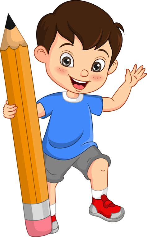 Cute Little Boy Holding Big Pencil 5113073 Vector Art At Vecteezy